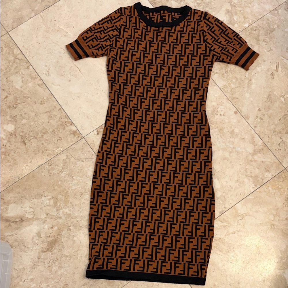 Designer Patterned Brown and Black Dress